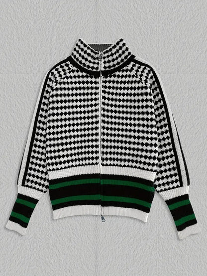 Corbin — Herre Houndstooth Striktrøje med Lynlåshals