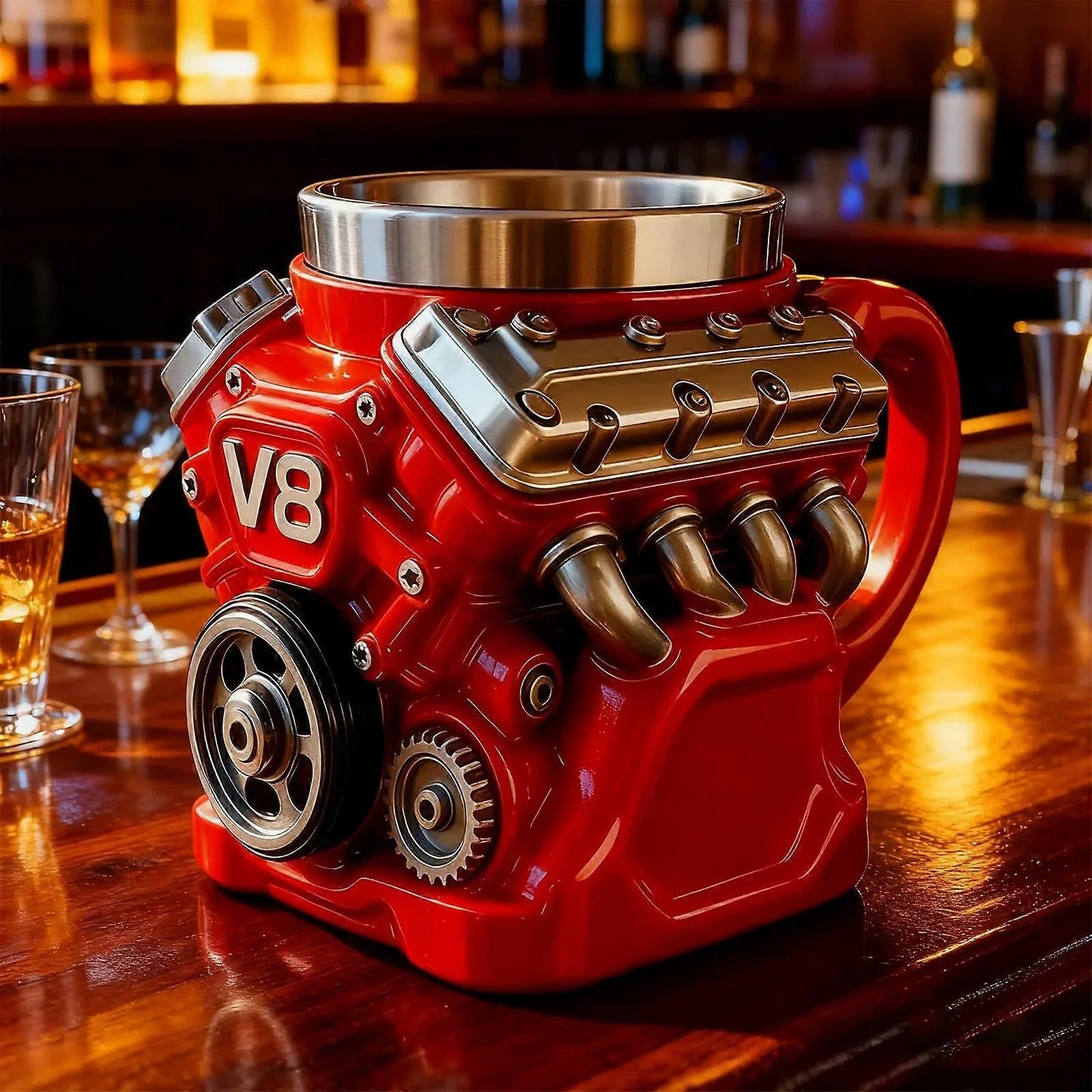 Retro Zephyrix kaffekopp, V8-motor rustfri stålkrus