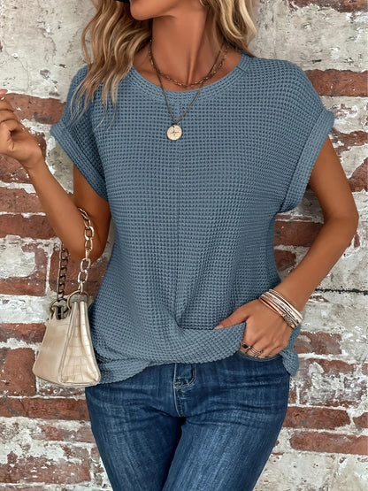 Liora Twist-Front Top — Women's Soft Waffle Knit Tee with Breathable Fit