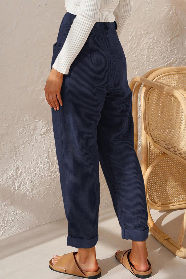 Lioren — Mid Rise Corduroy Casual Pants with Side Pockets