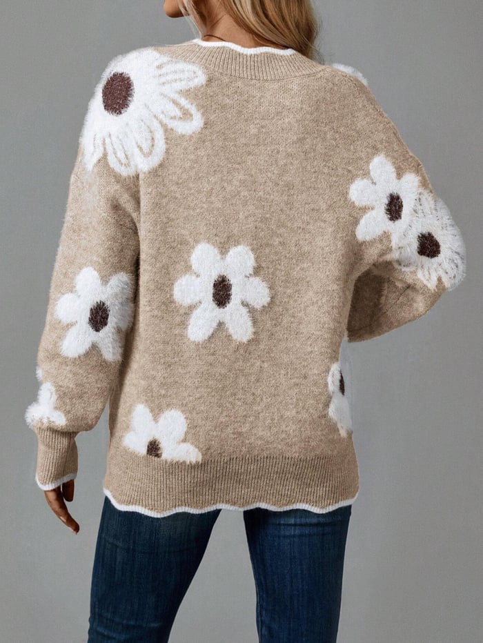 Floral Pattern Scallop Trim Sweater 32$ TODAY ONLY