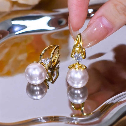 Liora Pearl Earrings — Sparkling Huggie Hoops with Dangle Pearls
