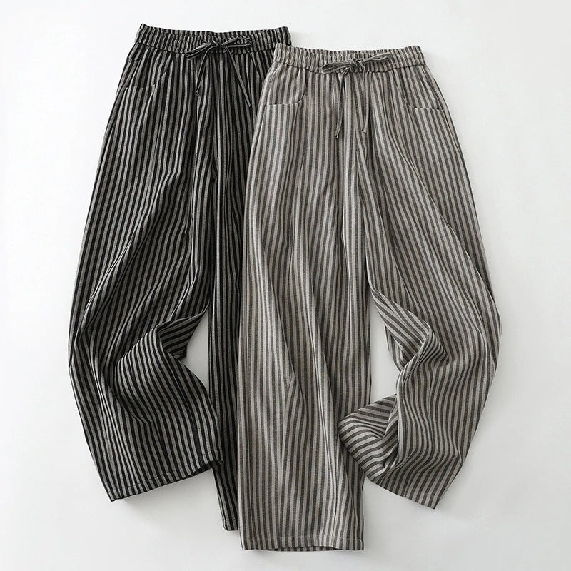 Norla — Striped Linen Wide-Leg Pants with Elastic Waistband
