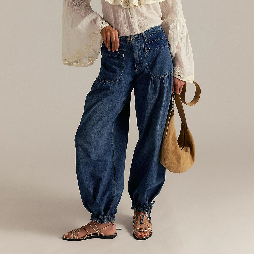 Liora — Wide-Leg Cotton Denim Jeans with Pleated Pockets