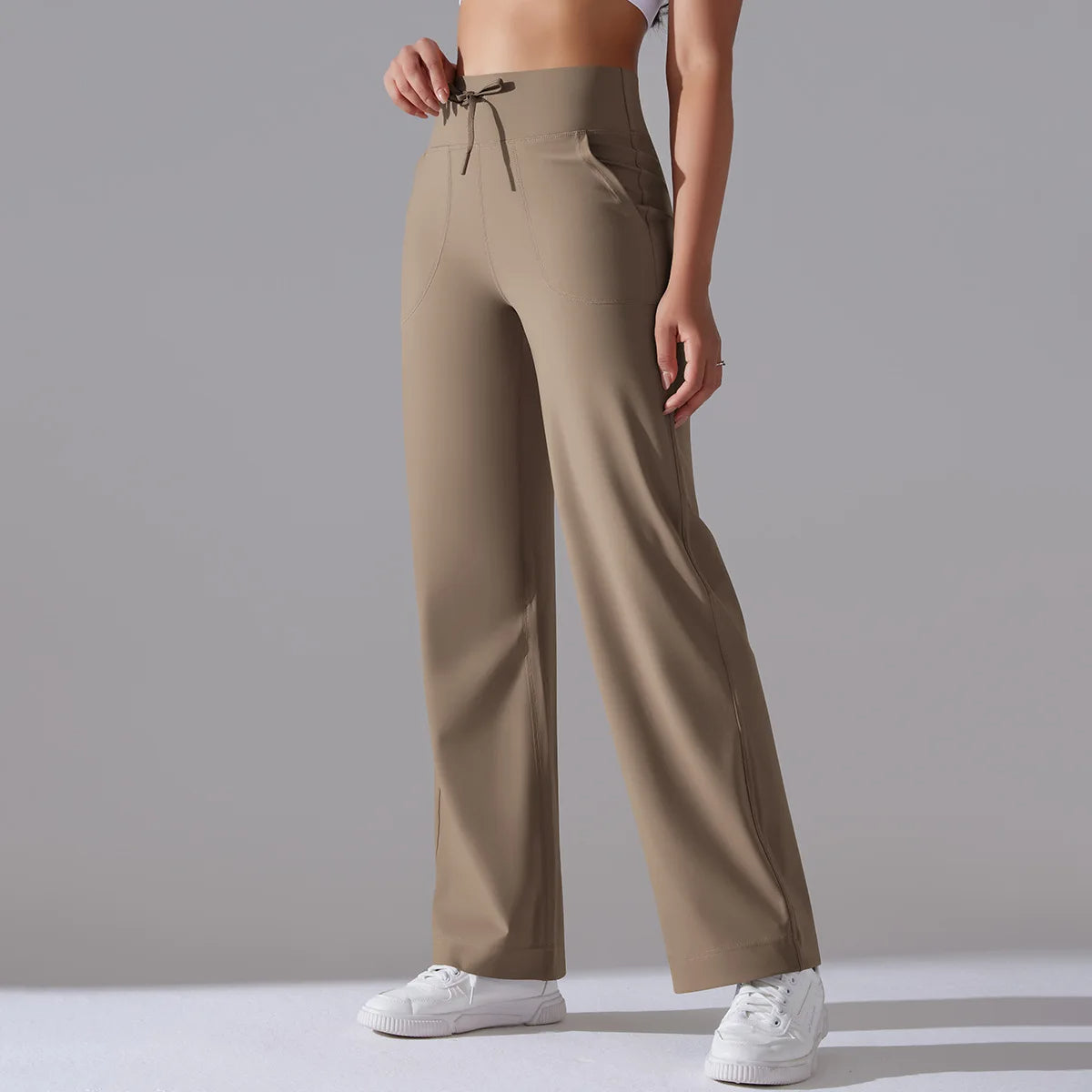 Caldena — Women's Wide-Leg Stretch Pants with Sculpted Waistband