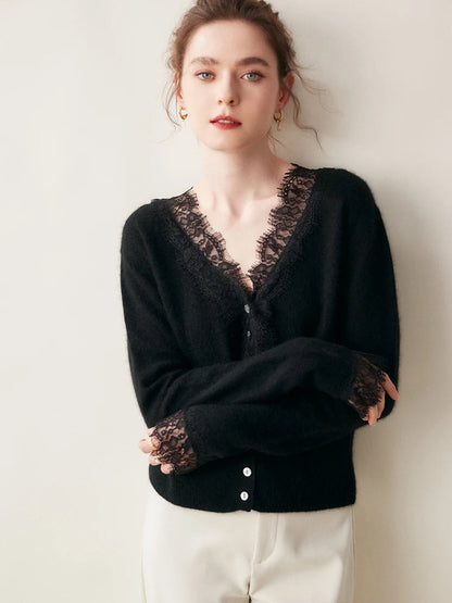 Elara — Weicher Kaschmir-Spitzen-Cardigan zum Layern