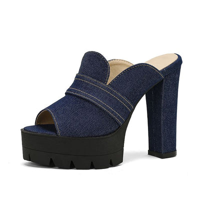 Varaela — Raw-Denim-Sandalen mit klobigem Absatz und gepolstertem Komfort