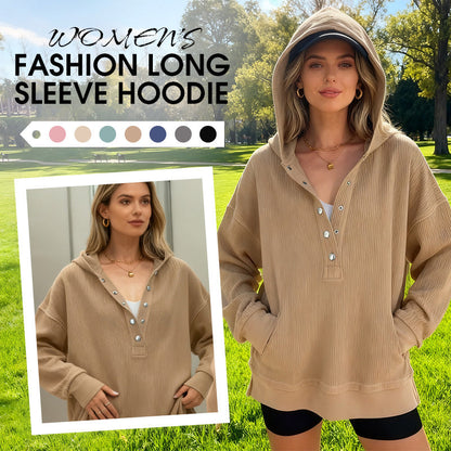 Norelixa — Women's Long Sleeve V-Neck Button Hoodie with Relaxed Fit
