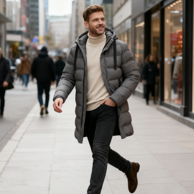 BlazeShield™ Mid-Length Hooded Puffer — Conquer Winter with Unstoppable Warmth and Bold Confidence