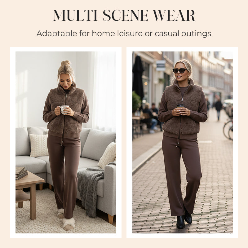Avella Knit Lounge Set — Warm 3-Piece Cozy Outfit with Wide-Leg Pants