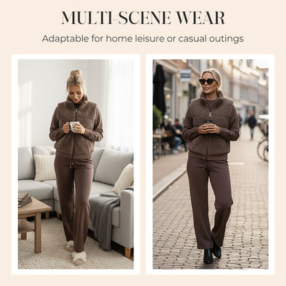 Avella Knit Lounge Set — Warm 3-Piece Cozy Outfit with Wide-Leg Pants