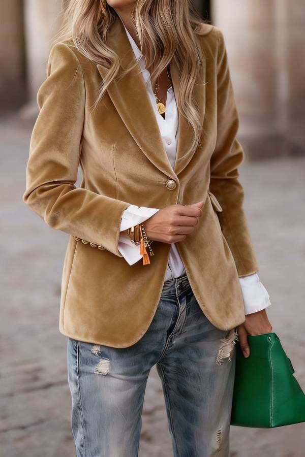 Zentavo Blazer vintage din catifea, croială slim