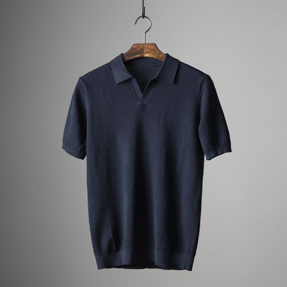 Polo a maglia Elian — Camicia in morbido cotone peruviano con colletto Johnny moderno