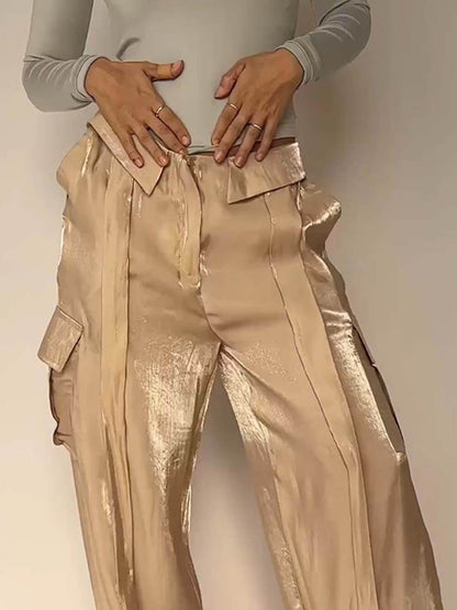 Liora — Wide-Leg Glitter Pants with Drawstring Waist and Pockets