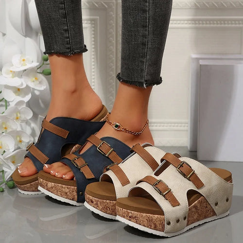 Cutout Platform Wedge Sandals