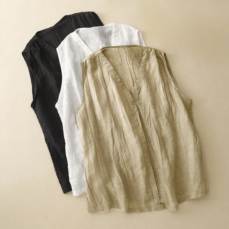 Liora — Lightweight Linen Blouse with Asymmetrical Draping