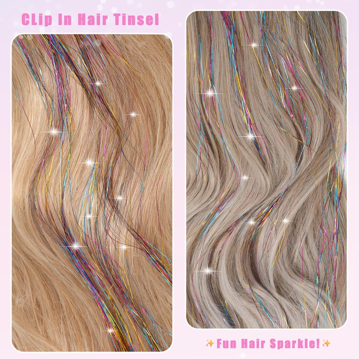 Liora — Rainbow Hair Tinsel Clip-In Extensions for Sparkling Highlights
