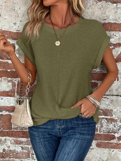 Liora Twist-Front Top — Women's Soft Waffle Knit Tee with Breathable Fit