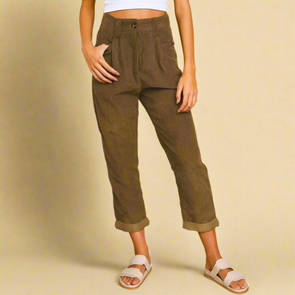 Rivenna — High Waist Corduroy Pants with Soft Fabric Finish