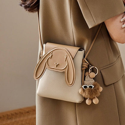 Geantă mini crossbody Elera pentru femei — Geantă de telefon din piele naturală cu design cu iepure