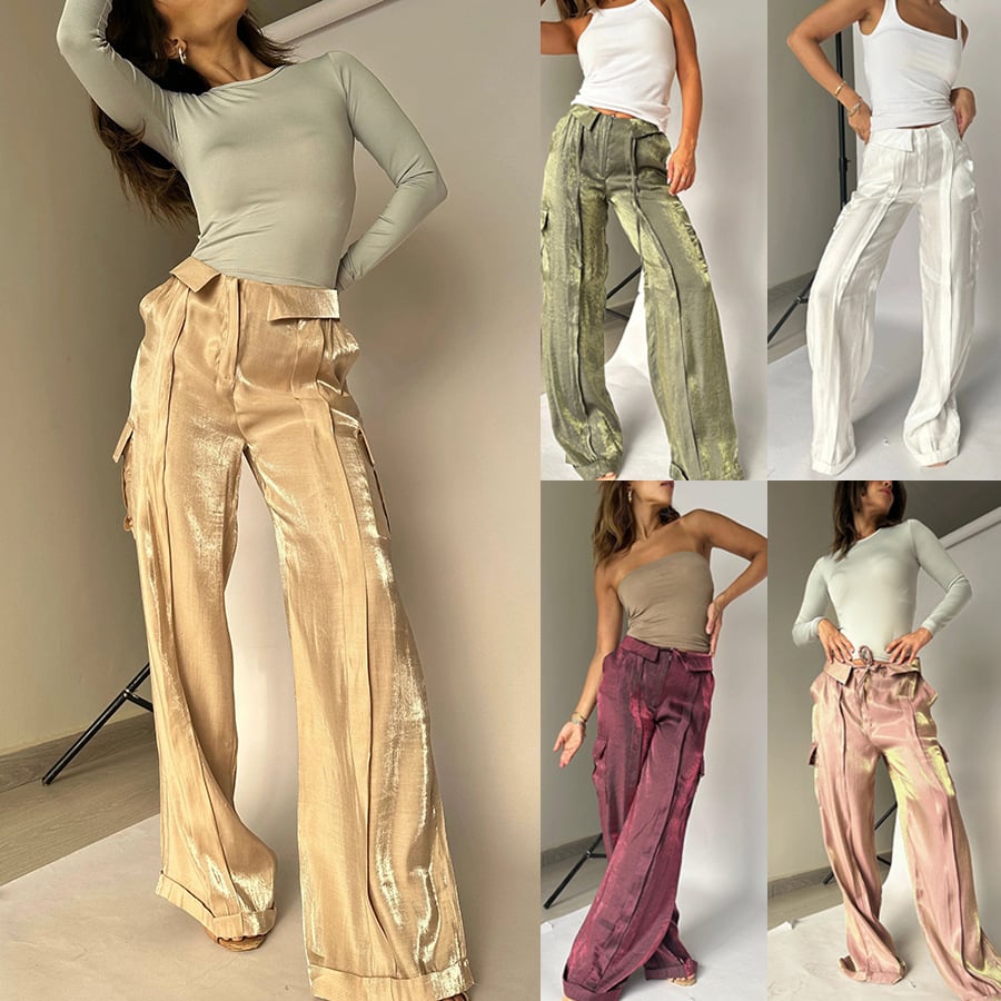 Liora — Wide-Leg Glitter Pants with Drawstring Waist and Pockets
