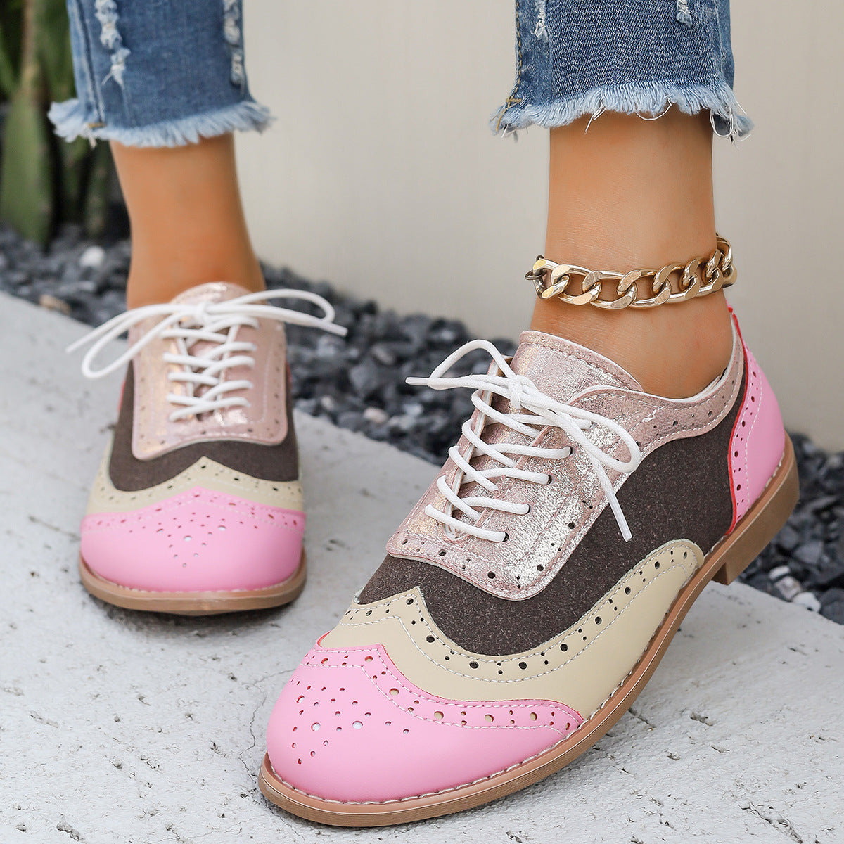 Norla Bloom — Women’s Pastel Brogue Shoes with Floral Detail