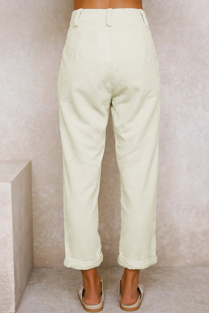 Lioren — Mid Rise Corduroy Casual Pants with Side Pockets