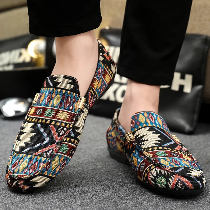 Norla Canvas Loafers — Lightweight Breathable Shoes with Aztec Pattern
