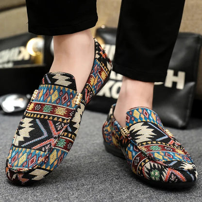 Norla Canvas Loafers — Lightweight Breathable Shoes with Aztec Pattern