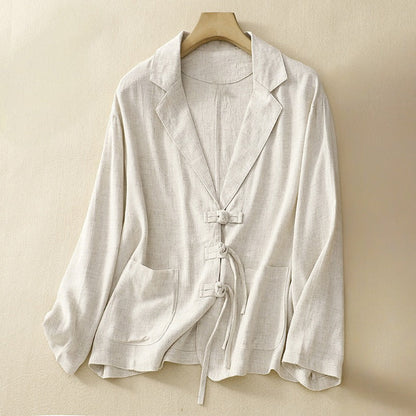Arlena Linen Jacket — Lightweight Breathable Layer with Knotted Closures