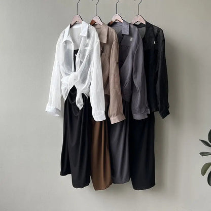 Noriya — Lightweight Artisan Chiffon Loop-Front Top with Frog-Knot Detail