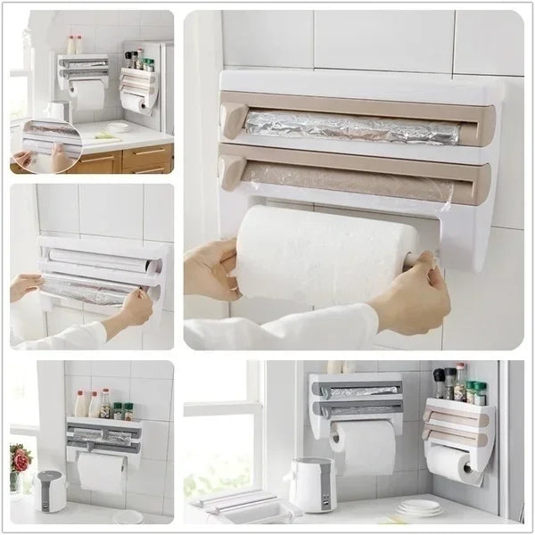 VelaWrap Organizer — Wall-Mounted Kitchen Wrap Dispenser with Spice Rack