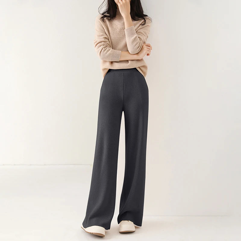 Alora — Merino Wool Wide-Leg Pants with High Waist Elastic
