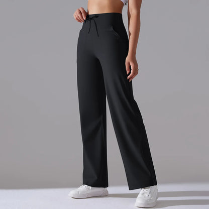 Caldena — Women's Wide-Leg Stretch Pants with Sculpted Waistband