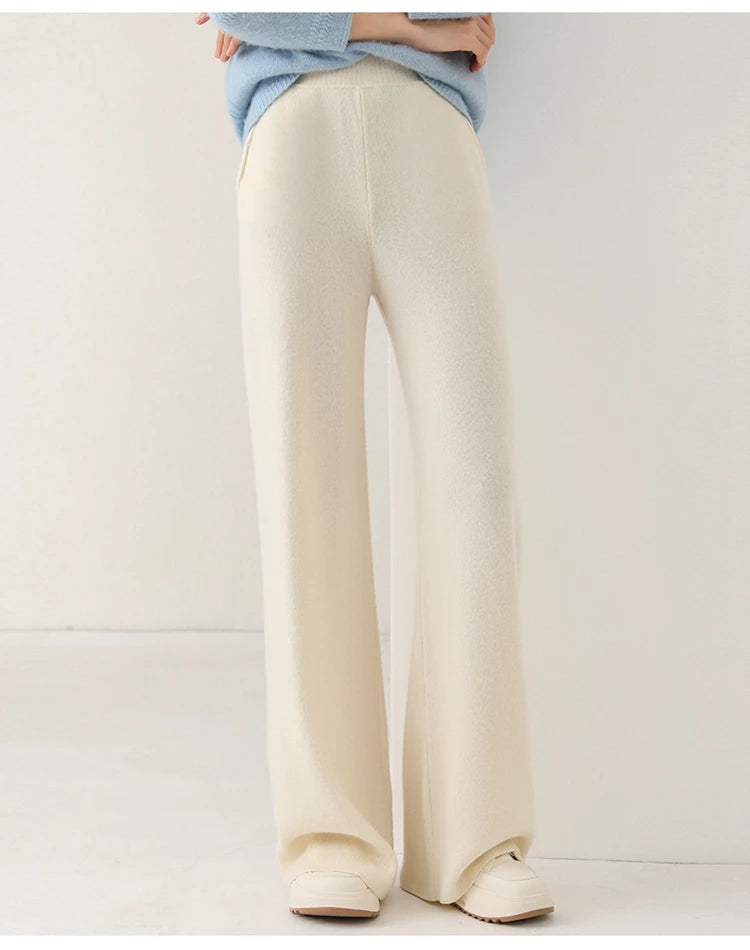 Alora — Merino Wool Wide-Leg Pants with High Waist Elastic