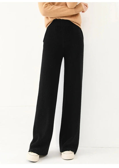 Alora — Merino Wool Wide-Leg Pants with High Waist Elastic