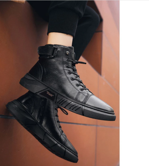 Varello — Men's Black Leather Business Casual Boots with Grip Sole