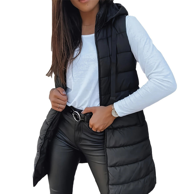 Vesira — Women's Long Zip-Up Puffer Vest with Lightweight Insulation