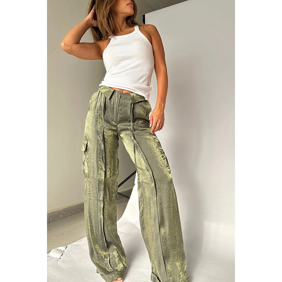 Liora — Wide-Leg Glitter Pants with Drawstring Waist and Pockets