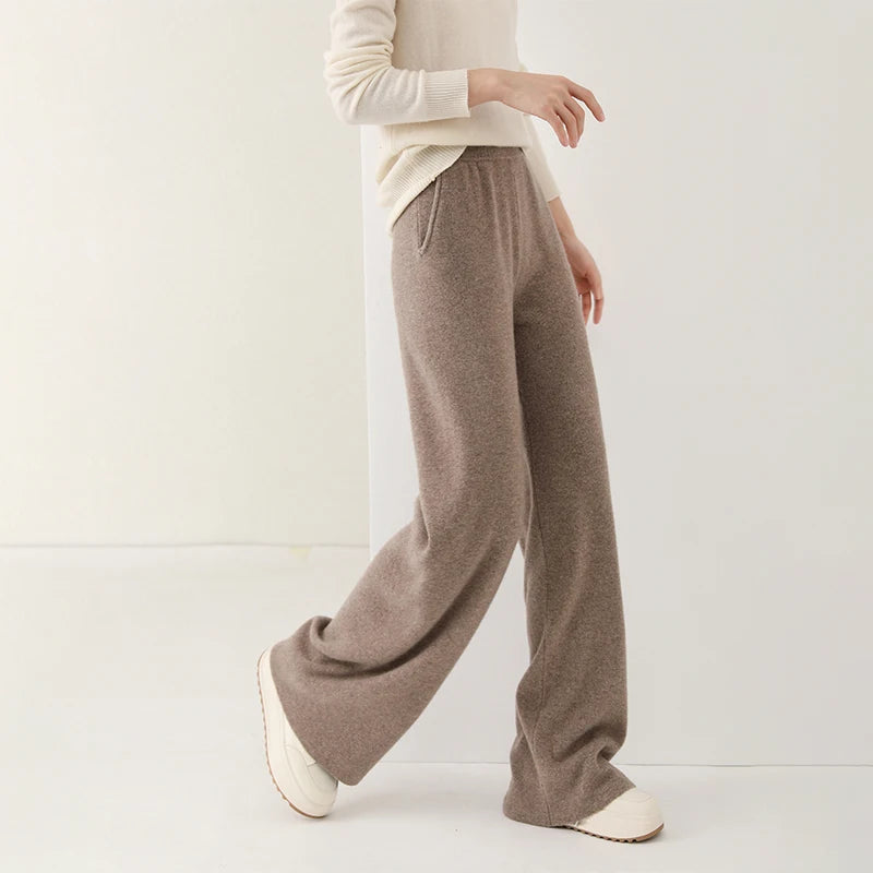 Alora — Merino Wool Wide-Leg Pants with High Waist Elastic