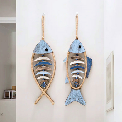 Marena — Decoração de parede artesanal de peixe mediterrâneo em madeira rústica
