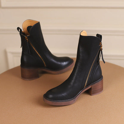 Bottes en cuir vegan Liora — Talon bloc confortable avec fermeture éclair latérale