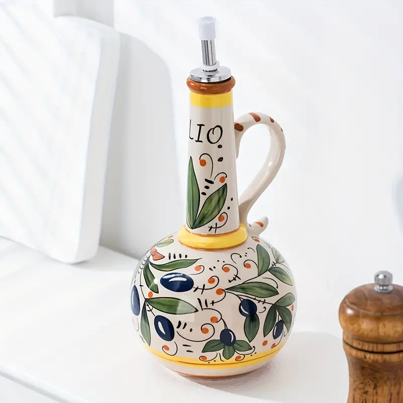 Liora — Distributeur d’huile d’olive en céramique avec design toscan peint à la main
