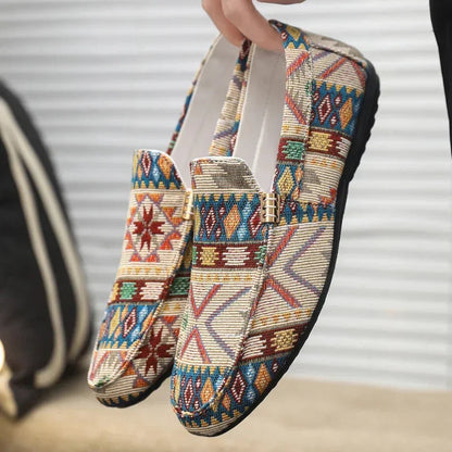 Norla Canvas Loafers — Lightweight Breathable Shoes with Aztec Pattern