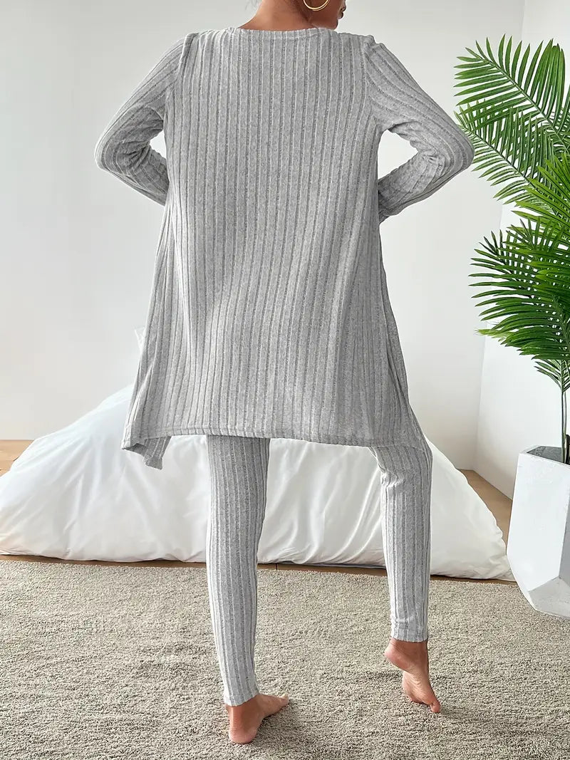 Set Lounge in Maglia Costina Nerina da 3 Pezzi con Vestibilità Slim