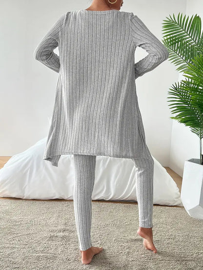 Set Lounge in Maglia Costina Nerina da 3 Pezzi con Vestibilità Slim