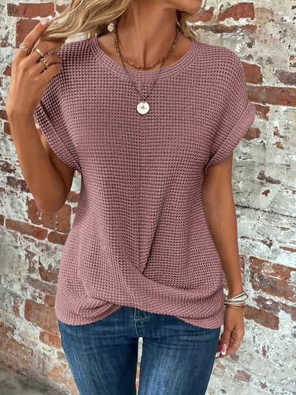 Liora Twist-Front Top — Women's Soft Waffle Knit Tee with Breathable Fit