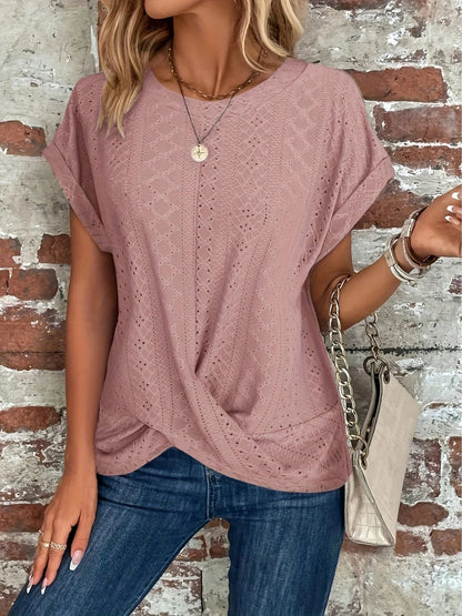 Liora Twist-Front Top — Women's Soft Waffle Knit Tee with Breathable Fit