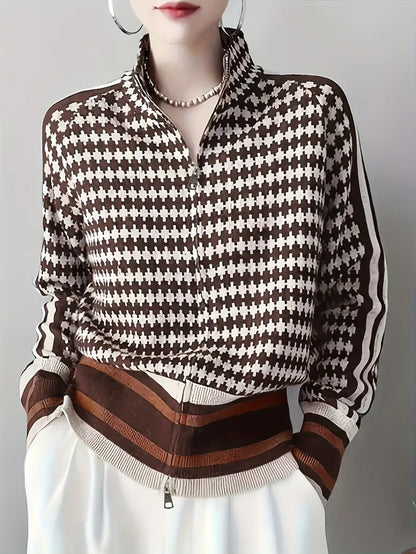 Corbin — Herre Houndstooth Striktrøje med Lynlåshals