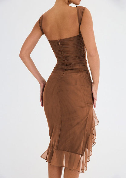 Liora — Women's Crew Neck Sheath Dress with Flounced Ribbon Accent